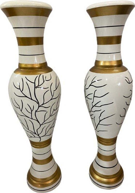 KGF Wooden Vase  (24 inch, White)