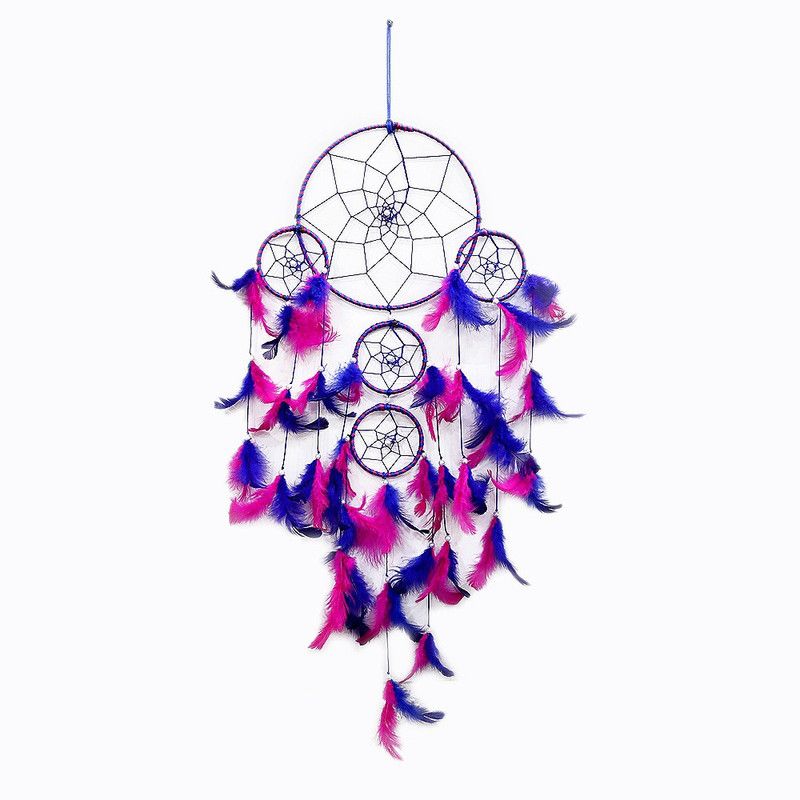 BS AMOR Dream catcher, wall hanging, home decor, Handmade Dream Catcher For Bed room,balcony,garden,Pink & Blue Feathers iron windchime ( 75cm) Decorative Showpiece - 4 cm  (Feather, Pink, Blue)