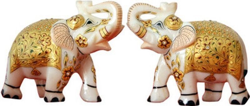 Pooja Creation Marble Pair Elephant With Beautiful Design And Color Unlimited Decorative Showpiece - 8 cm  (Stone, Multicolor)
