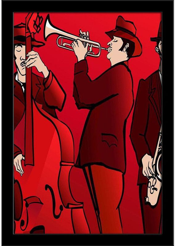 Jazz Band With Bass Saxophone & Trumpet Paper Print  (19 inch X 13 inch, Framed)