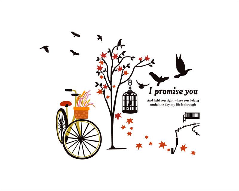 K2A Design 90 cm tree hanging cage on the tree bycicle wall sticker Self Adhesive Sticker  (Pack of 1)