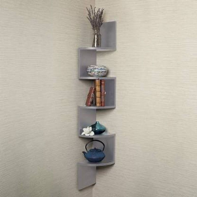 oneclickshoppe Ziq zaq grey 11 Wooden Wall Shelf  (Number of Shelves - 5, Grey)