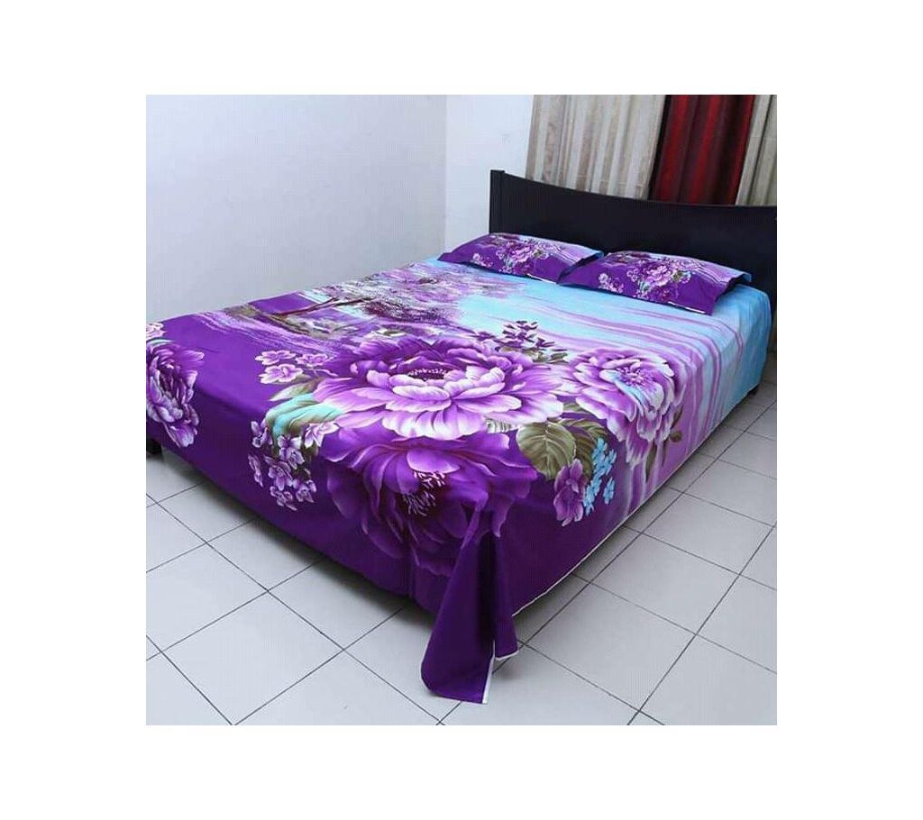 Double Size Cotton Bed Sheet with Matching 2 Pillow Covers - Multicolor Bed-50