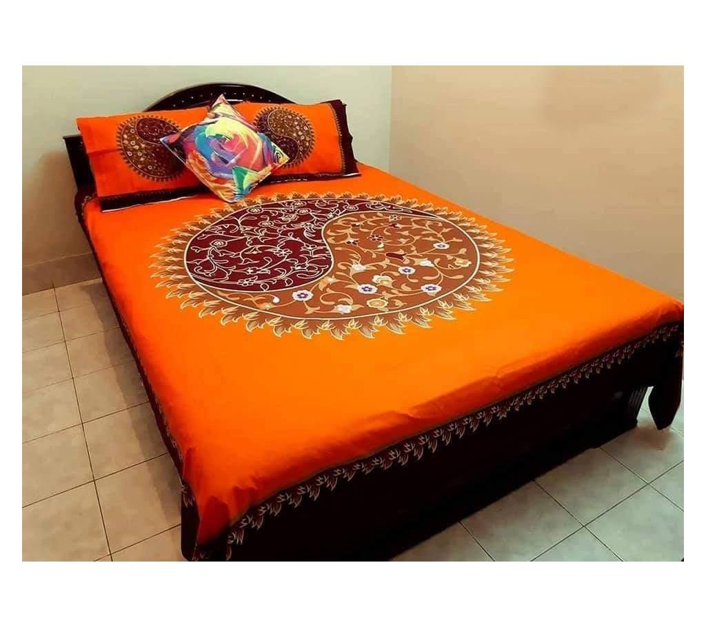 Cotton Bed Sheet - bs-434 - Green with Flower Design - MAF