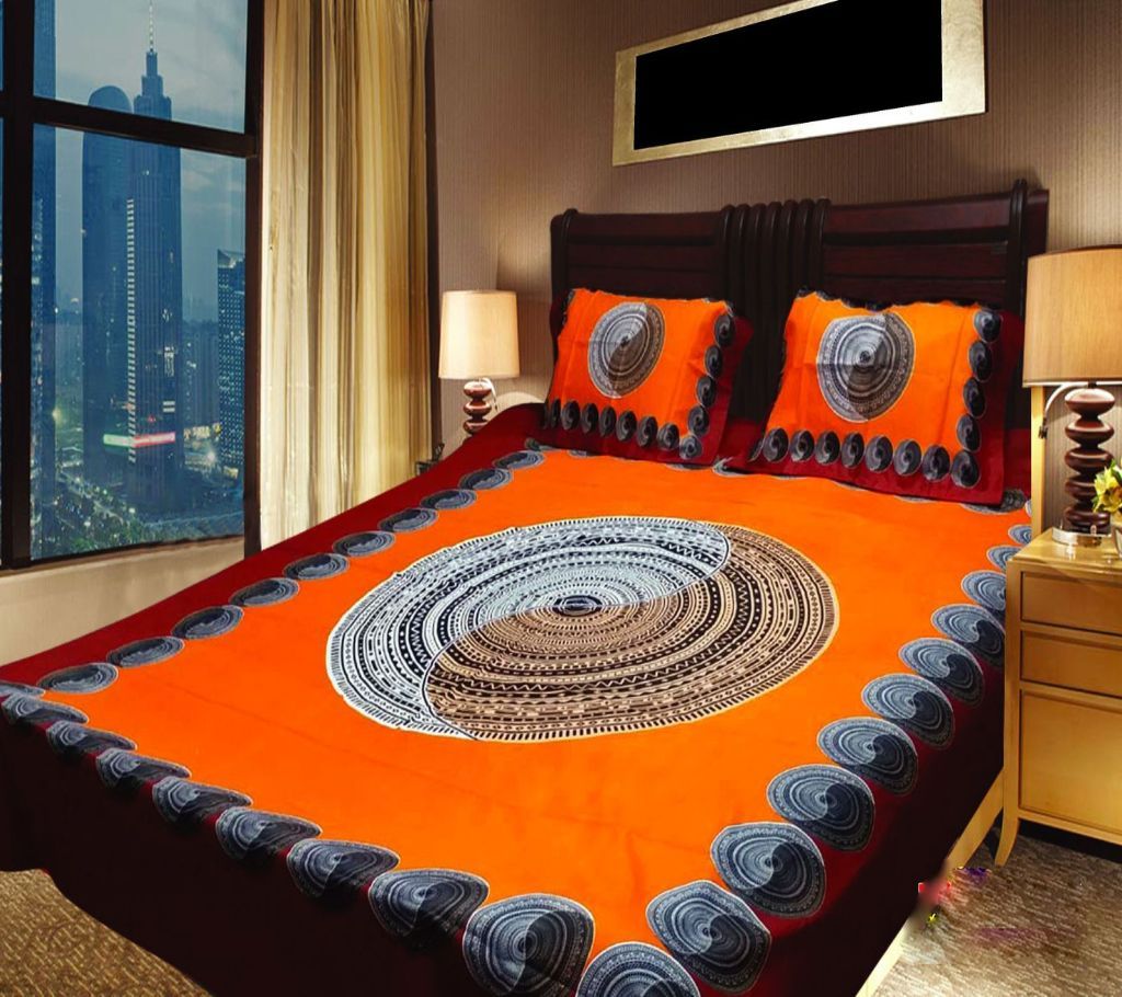 Panel Bedsheet - Orange with Taijitu Symbol - ANJ