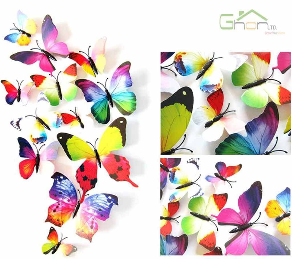 3D Butterfly Wall Sticker -Rainbow (12 pieces)