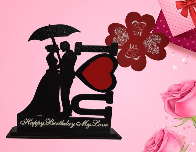 iMPACTGift Happy Birthday My Love gift for Husband Wife Greeting Card Decorative Showpiece - 19.5 cm  (Wood, Black, Red)