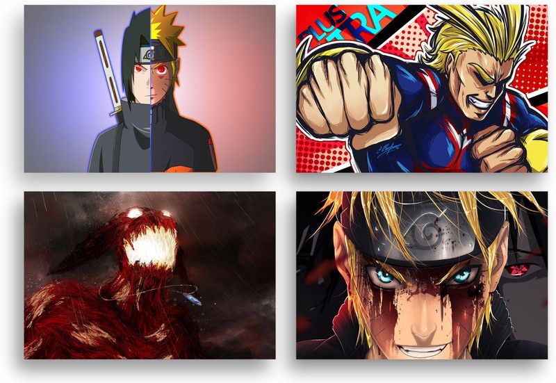 PRINTHUBS 45.72 cm Superhero Anime Cartoon Poster For Gaming Room Wall Decor (Size 12x18 Inch)S32 Self Adhesive Sticker  (Pack of 4)