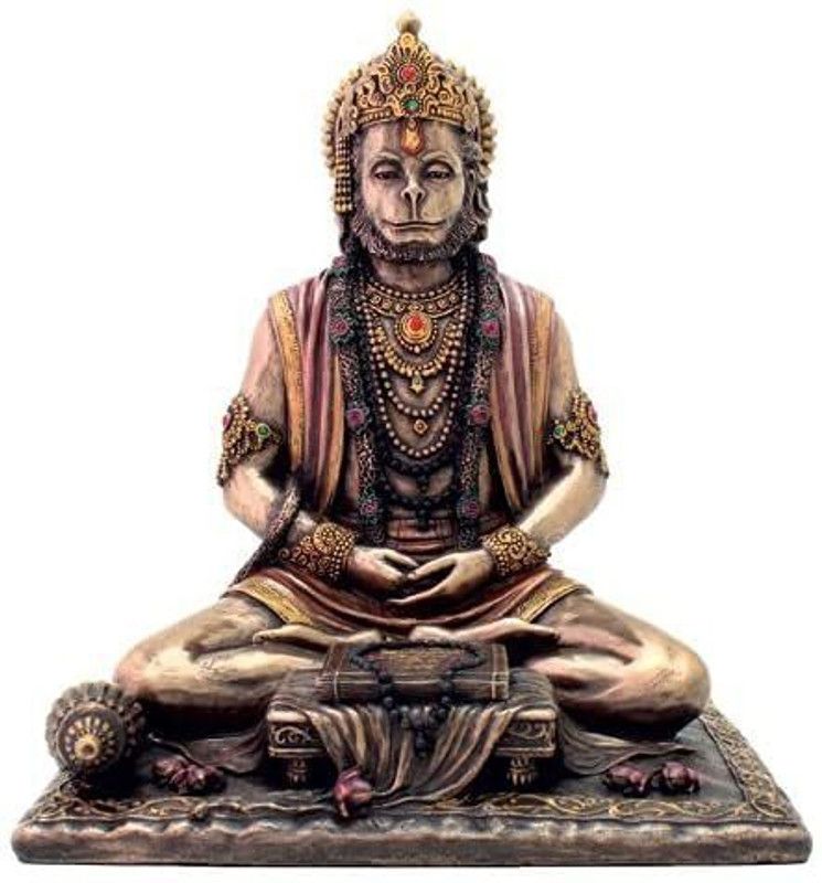 ANSH OUTLET Handmade bronze 8 Inches book reading hanuman ji god idol for home & office Decorative Showpiece - 20 cm  (Bronze, Multicolor)
