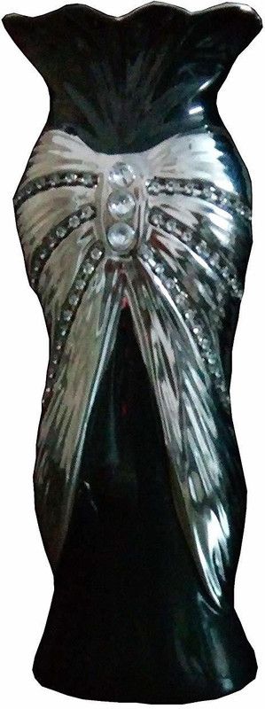 MOZO HUB Ceramic Black Finish Antique Flower Vase Ceramic Vase  (11.81 inch, Gold, Black)