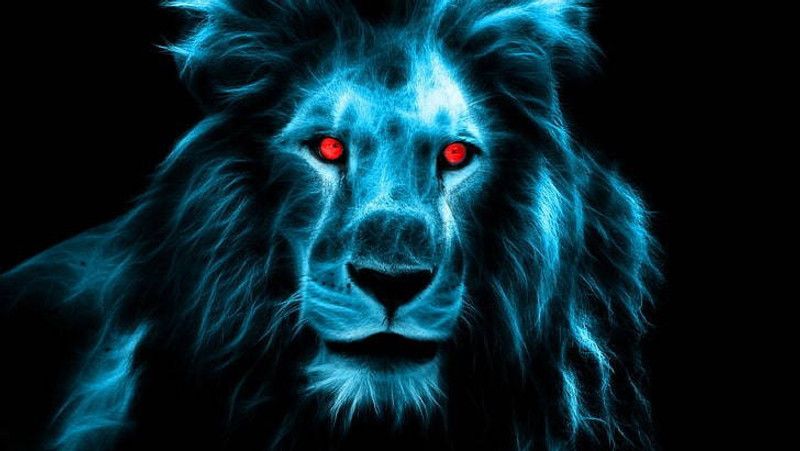 Lion Digital Art Lighting Red Eyes Matte Finish Poster Photographic Paper  (12 inch X 18 inch)