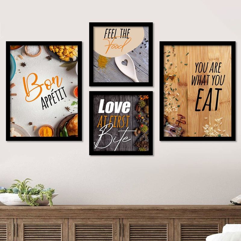 ARAkri art food cafe restaurant hotel kitchen lounge bar wall painting Digital Reprint 14 inch x 11 inch Painting  (With Frame, Pack of 4)