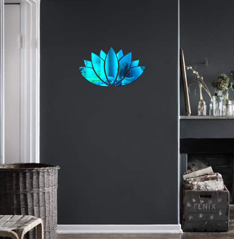Decor studio 48.26 cm beautiful lotus flower blue acrylic sticker Self Adhesive Sticker  (Pack of 1)