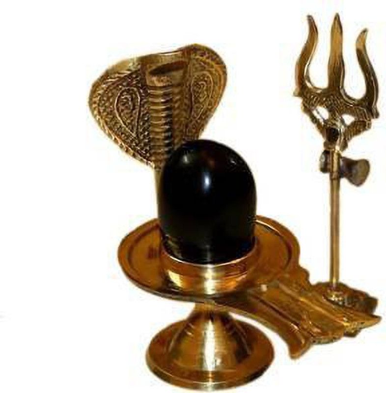 SBBCO Black Shaligram Shiva Ling WITH Trishul Decorative Showpiece - 9 cm  (Brass, Gold, Black)