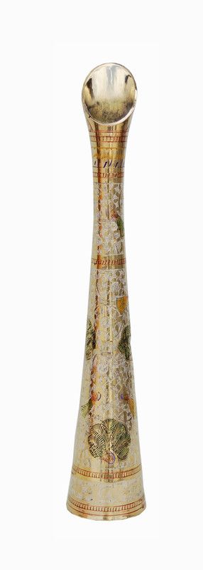 Brass Gift Center Flower pot with Handwork colour Brass Vase  (16 inch, Multicolor)