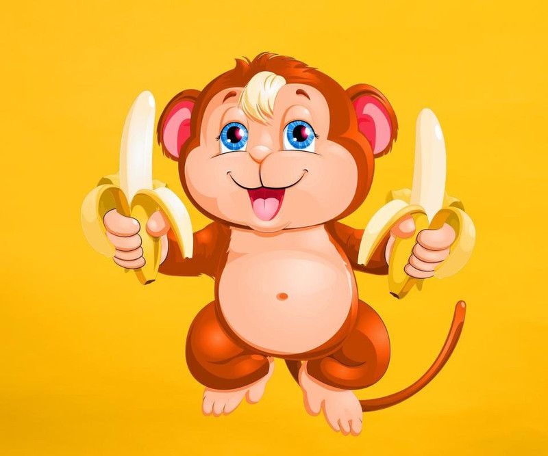 MADHUBAN DÉCOR 45 cm Cartoon Monkey With Bananas Wall Sticker Self Adhesive Sticker  (Pack of 1)