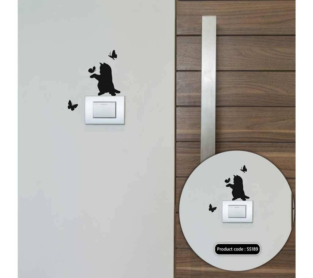 Cat - Butterfly Switch & Socket Vinyl Decals রিমুভেবল ওয়াল স্টিকার - DDecorator