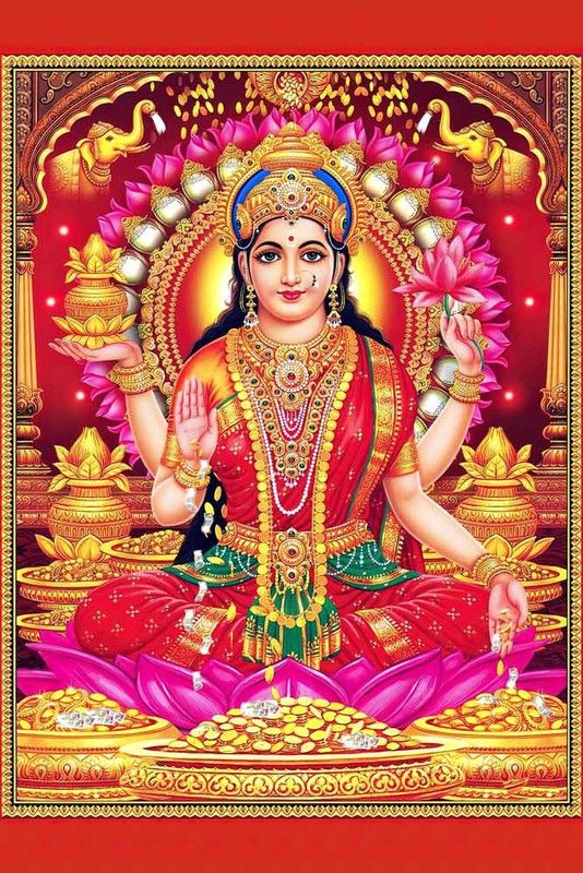 Goddess Lakshmi Maa Religious Waterproof Vinyl Sticker Poster || (24 inch X 36 inch) btcan2962-3 Fine Art Print  (36 inch X 24 inch, Rolled)