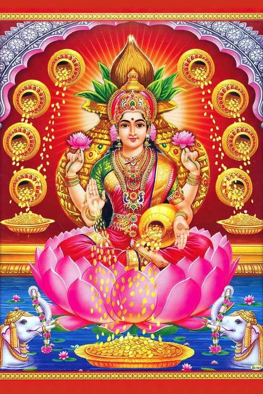 Goddess Lakshmi Maa Religious Waterproof Vinyl Sticker Poster || (24 inch X 36 inch) btcan2968-3 Fine Art Print  (36 inch X 24 inch)