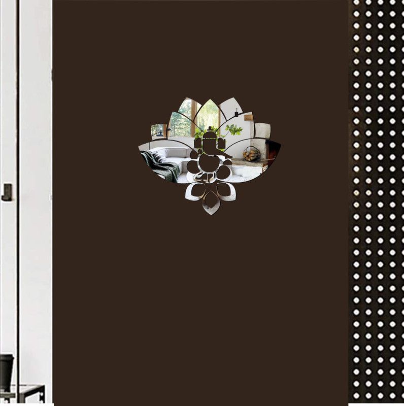 Aalam Designs 50.8 cm decorative lotus flower ganesha silver acrylic sticker Self Adhesive Sticker  (Pack of 1)