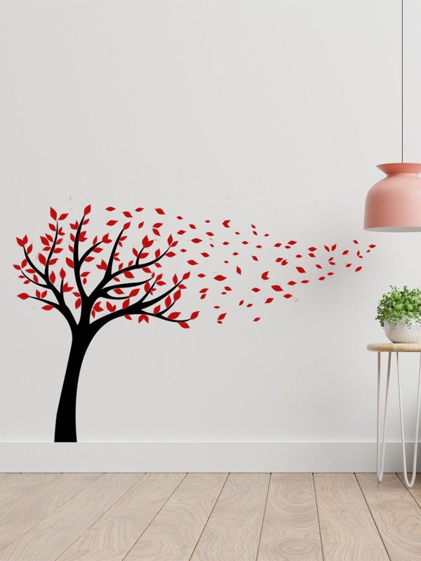 RTC 90 cm Tree With Flower Self Adhesive Sticker  (Pack of 1)
