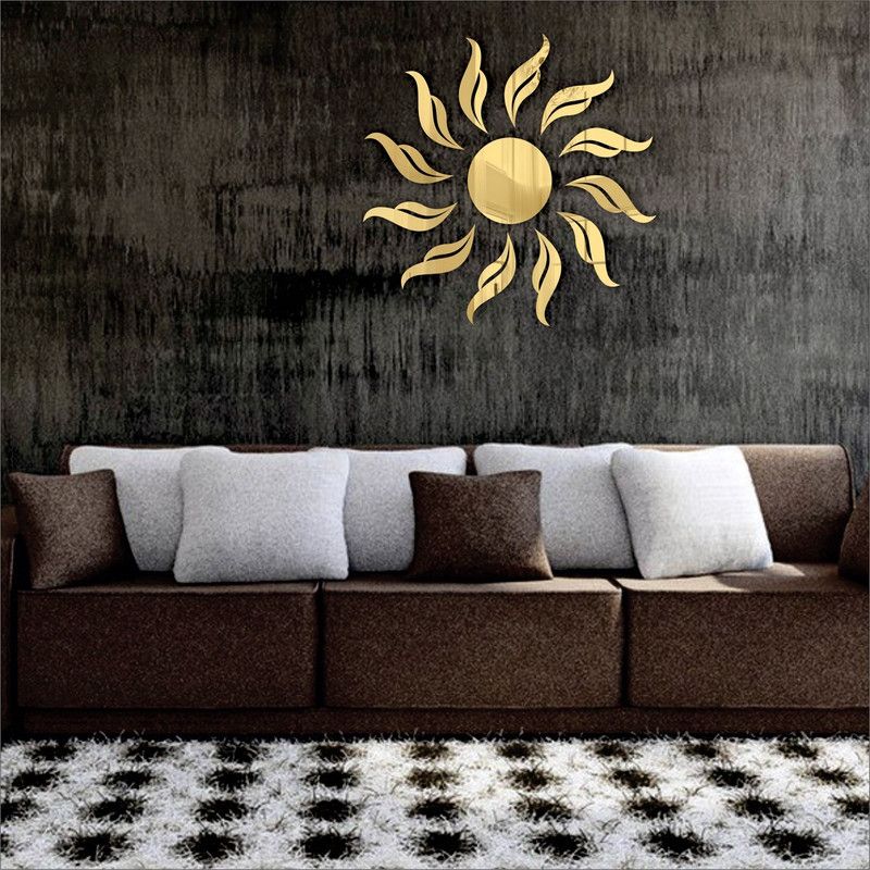 Atulyaarts 45 cm Sun Flame Golden(Pack of 13) (45 cm X 45 cm) Acrylic Sticker Self Adhesive Sticker  (Pack of 1)