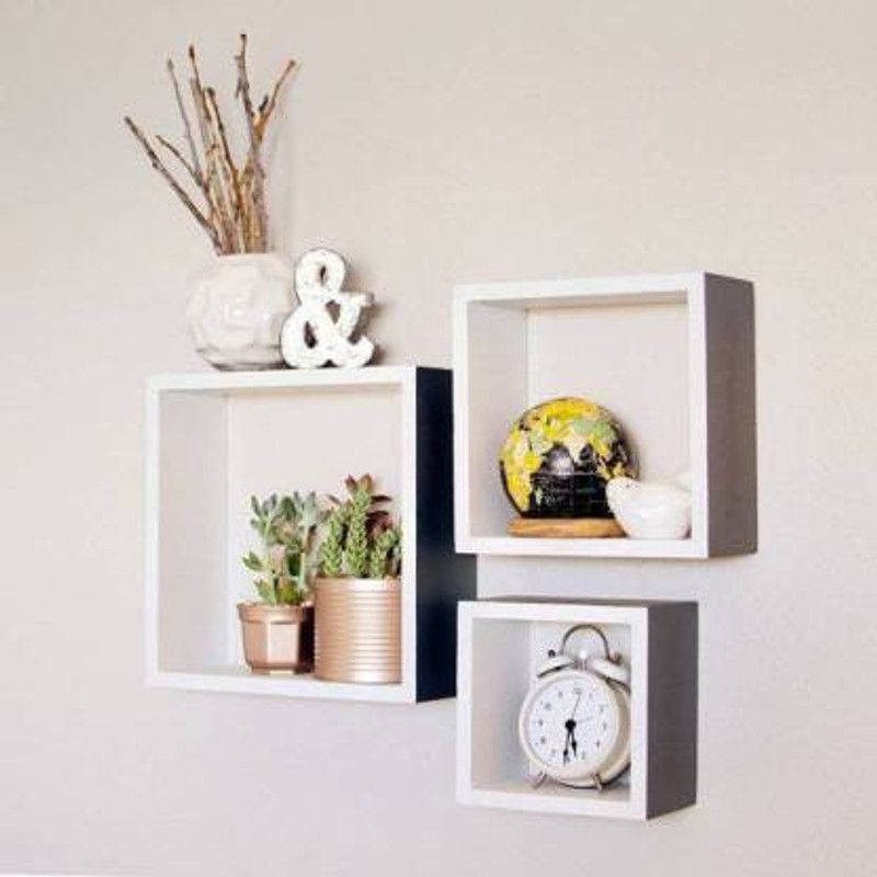 AN Craft Wall shelf square shape shelves Set of 3 MDF MDF (Medium Density Fiber) Wall Shelf  (Number of Shelves - 3, White)