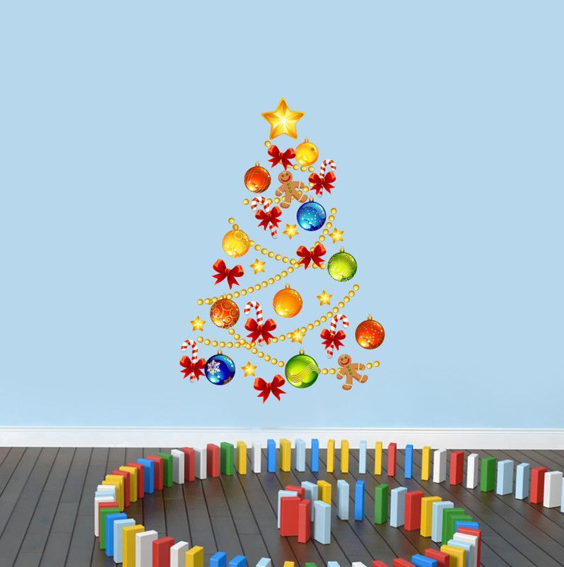Psychedelic Collection 79 cm Decorative christmas tree multicolor pvc vinyl wall sticker Self Adhesive Sticker  (Pack of 1)