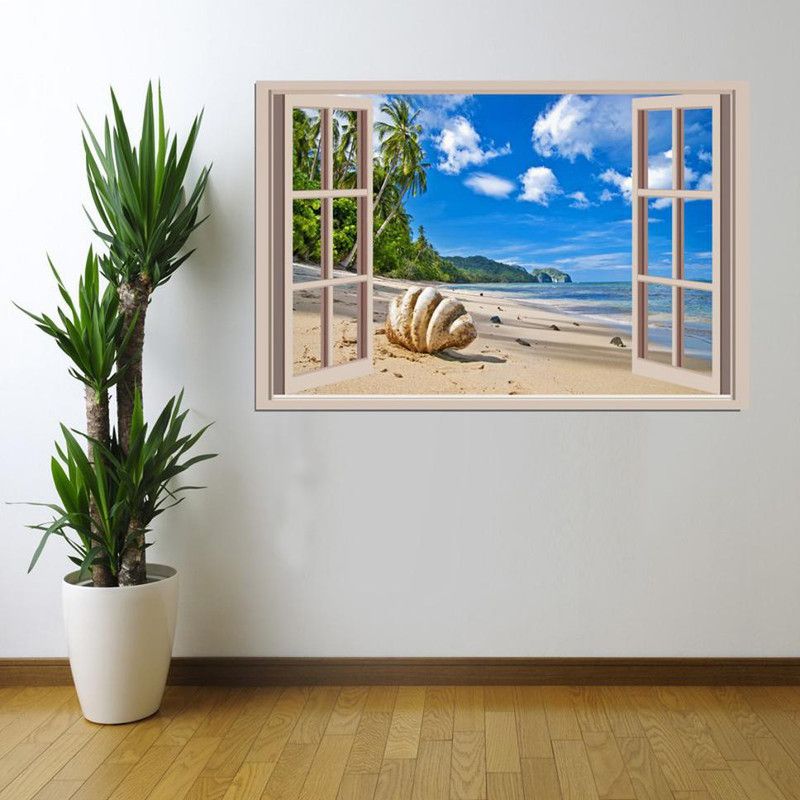 MH DÉCOR 90 cm Sky Blue Beach Self Adhesive Sticker  (Pack of 1)