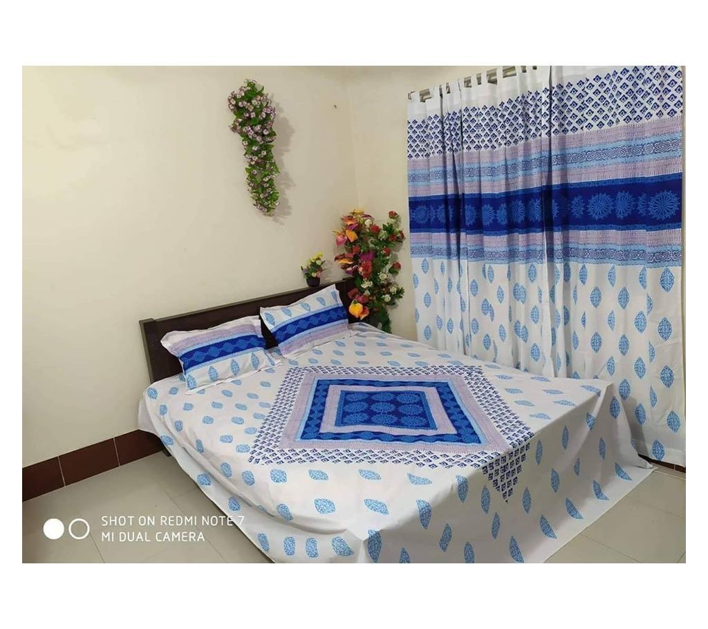 King Size Cotton Multi colors Block Printed Bed Sheet with Matching 2 Pillow Covers-6
