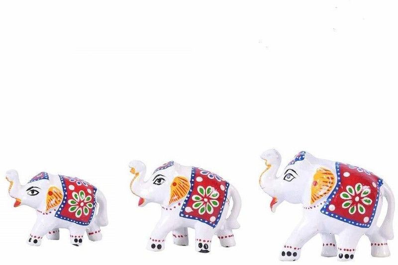 VANSHIKA handmade elephant set of 3 Decorative Showpiece - 10 cm  (Paper Mache, White)