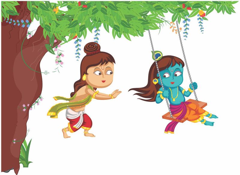 DECOR Production 91.44 cm "Lord Krishna Under Tree__00 Design" Decorative Wall Sticker (24 inch x 36 inch) Self Adhesive Sticker  (Pack of 1)