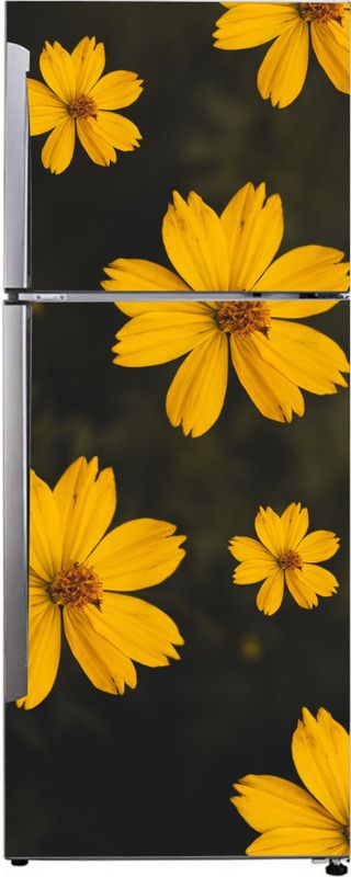 Advait Designs 60 cm Advait Designs Decorative abstract beautiful yellow flowers extra lardge fridge sticker for fridge decor (pvc vinyl multicolor) Self Adhesive Sticker  (Pack of 1)