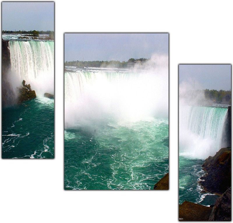 pnf Vastu Waterfall Natural Landscape Scenery Set of 3 MDF Panel-0328- Digital Reprint 12 inch x 18 inch Painting  (Without Frame, Pack of 3)
