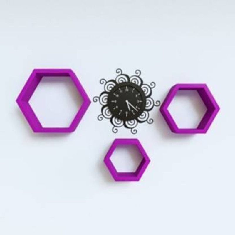 ANB Enterprises Wall shelf hexagon shelves MDF wall hanging , floating mounted , decorative home For :- living room and bedroom & office MDF (Medium Density Fiber) Wall Shelf  (Number of Shelves - 3, Purple)
