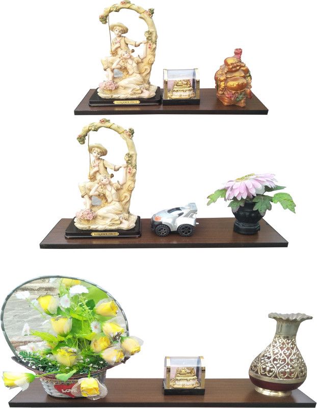 Wooden Wall Shelf straight wall shelf Wooden Wall Shelf  (Number of Shelves - 3, Brown)