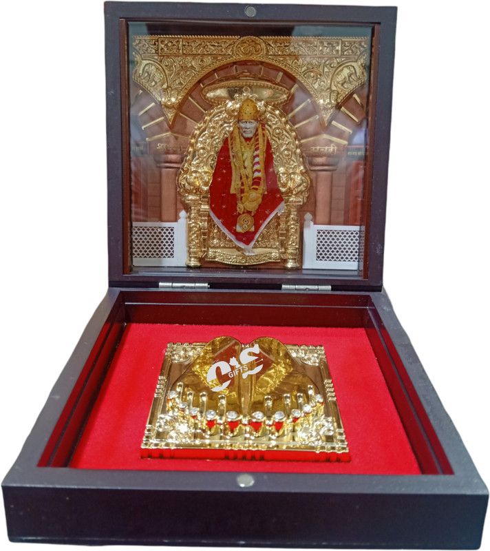 om sai toys shirdi SaiBaba Photo Frame with Charan Paduka, Sadguru Sai Wooden Momento Decorative Showpiece - 12 cm  (Brass, Wood, Multicolor)