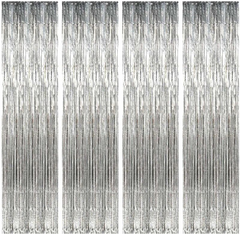 NOBLE COLLECTIONS 3FT X 6FT GOLDEN Foil Fringe Curtain(SET OF 4 ) :Stunning Party Backdrop for Gorgeous Moment- Birthday, Anniversary, Christmas, New Years Eve, Bachelorette Pack of 4  (White)
