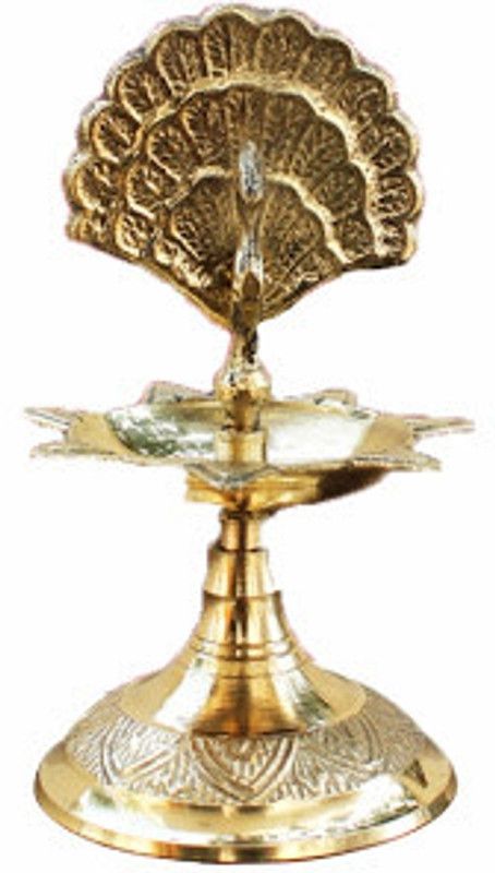 Dekor World Peacock Deepak Brass Table Diya  (Height: 4 inch)
