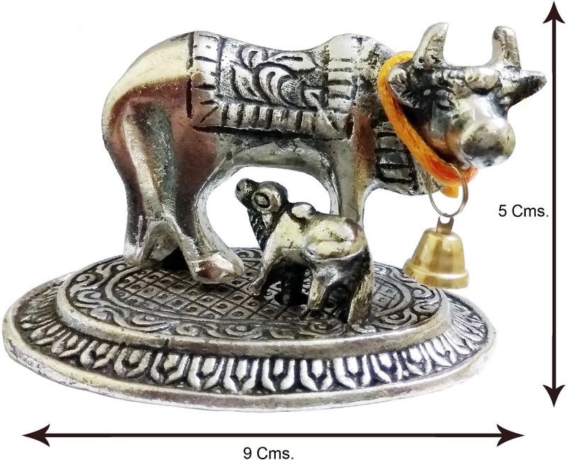Shiv Silver Kamdhenu Cow with Calf Decorative Showpiece - 5 cm  (Fabric, Silver)