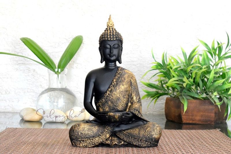 Silpagrha Tealight Buddha Diya Samadhi Decorative Showpiece - 22 cm  (Polyresin, Multicolor)