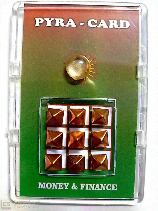 SHREENATHJI Pyra Card for Money and Finance Copper & Plastic Pyramid Feng Shui Vastu Charged Lucky Charm Product for Good Luck & Prosperity Decorative Showpiece - 9 cm  (Plastic, Multicolor)