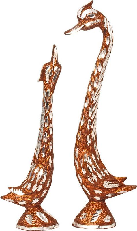 ART N HUB Fengshui Romantic Swan Couple Pair - White Metal Silver Plated Handicraft Decorative Home Interior & Table Décor Vastu Figurine / Valentine Gift item Decorative Showpiece - 21 cm  (Aluminium, Copper)