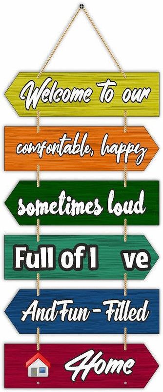 KREEPO Colourful New Wall Hanging Design Welcome To Our Comfortable Happy, Decorative Items (Size-10.5inch x 21inch)  (Multicolor)