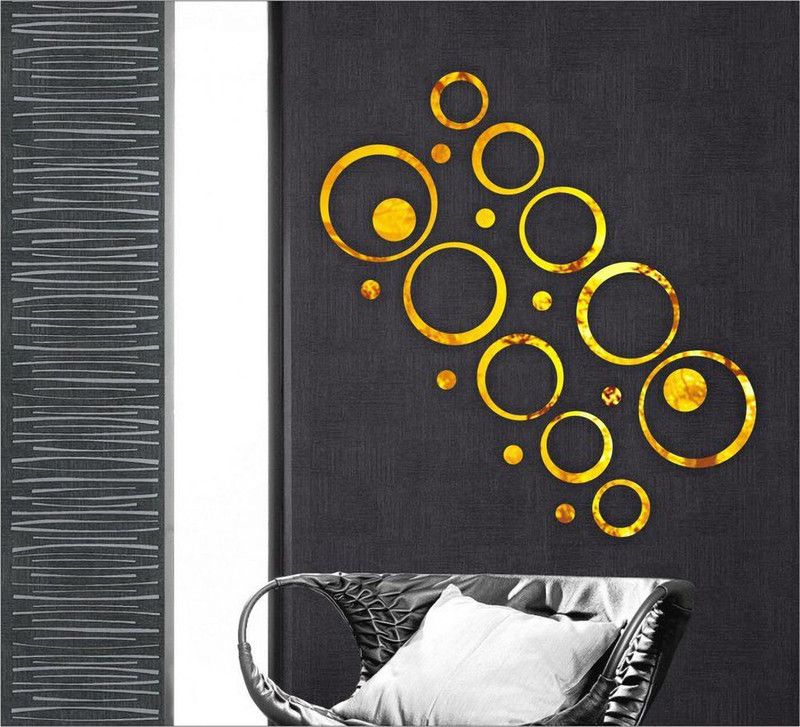 RadhaKripa 151 cm 20 golden ring and dots 3D Acrylic Stickers Mirror Stickers Wall Stickers Self Adhesive Sticker  (Pack of 1)