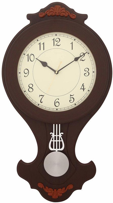 Indiana Craft Analog 63 cm X 34.5 cm Wall Clock  (Brown, With Glass, Pendulum)