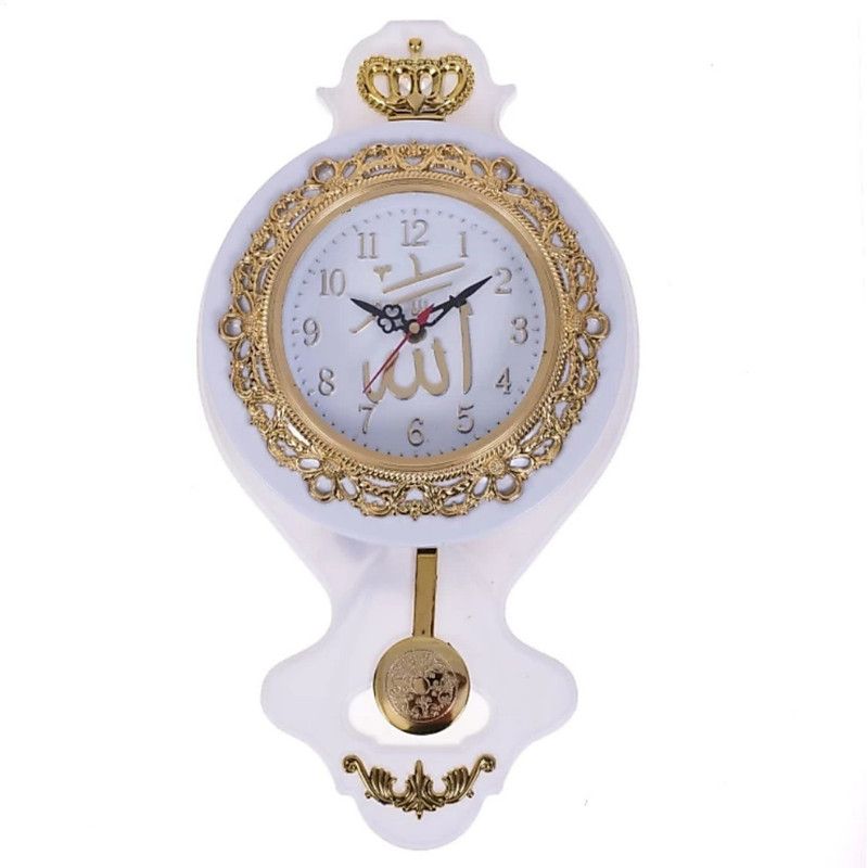 momscreations Analog 42 cm X 22 cm Wall Clock  (White, Gold, With Glass, Pendulum)