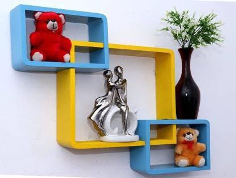 Anas Art Anas Art Interlock MDF Wall Shelf Dentistry Fiber Wall Shelves Package Of 1 Set Of 3 MDF (Medium Density Fiber) WAnas Art all Shelf (Number of Shelves - 3, Blue, Black) Wooden Wall Shelf  (Number of Shelves - 3, Blue, Yellow)