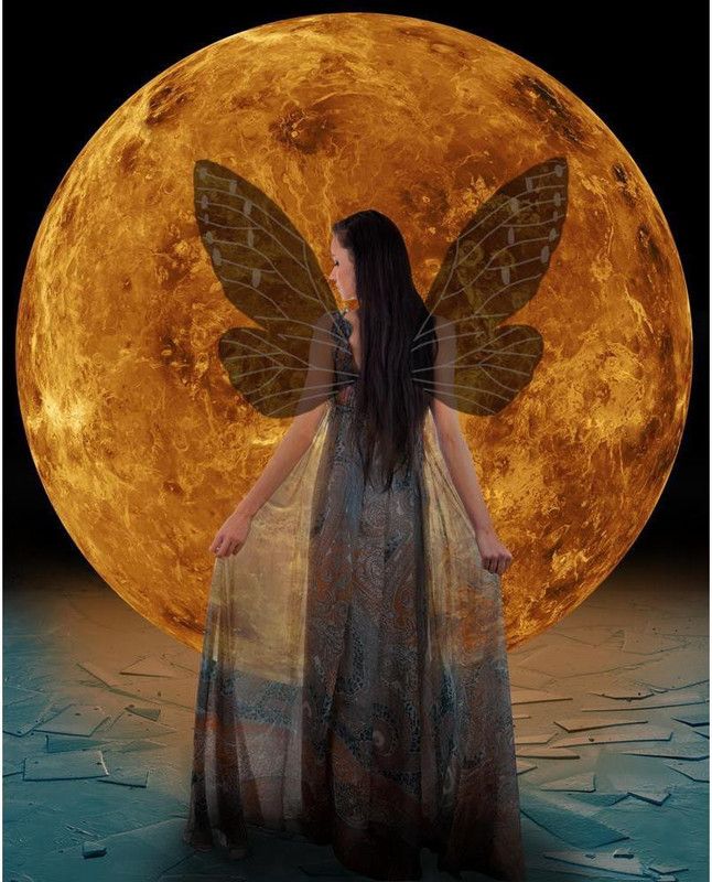Artzfolio ArtzIce Fairy in Front of Venus Elements D2 Unframed Premium Canvas Painting 48inch x 59.8inch (121.9cms x 152cms) Digital Reprint 48.5 inch x 60.3 inch Painting  (Without Frame)