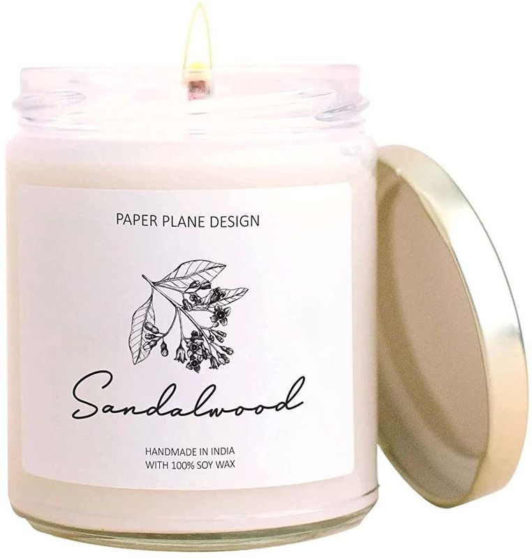 Paper Plane Design Candles Mood Uplifters Serene Fragrances Soy Wax Jar (Sandalwood) Candle  (Multicolor, Pack of 1)